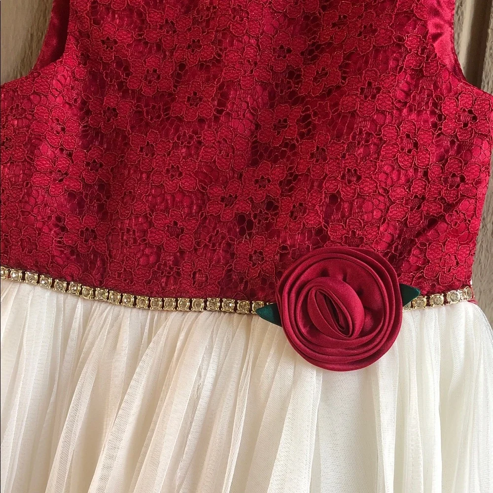 American Princess Red and White Tiered Lace Party Dress for Girls